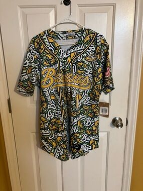 Savannah Bananas Graphic Baseball Jersey in Green, Yellow, White, Black